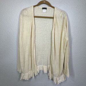 Enigma Cardigan Women L Yellow Italian Linen Snap Closure Lagenlook Coastal